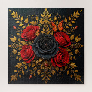 Black Red Roses Gift For Floral Lovers Jigsaw Puzzle