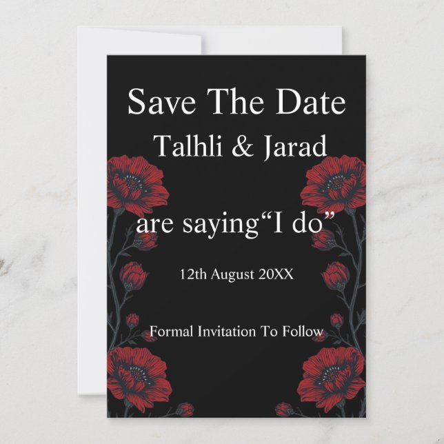 Black & Red Roses Gothic Save The Date  Invitation (Front)