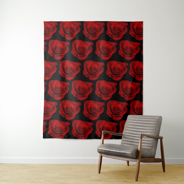 Black Red Roses Photo Textured Wedding Backdrop Tapestry (In Situ)