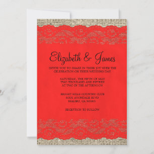 Black & Red Rustic Lace Wedding Invitations