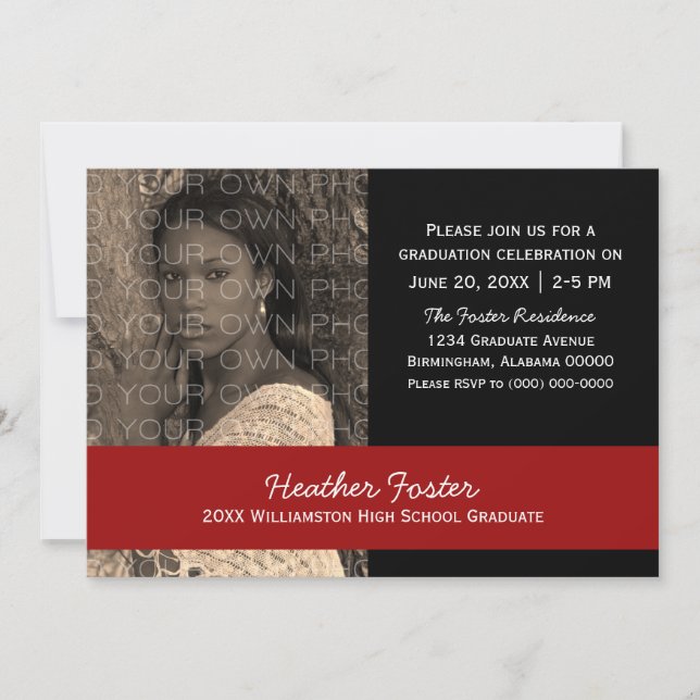 Black/Red School Colour Blocks Grad Invite (Front)