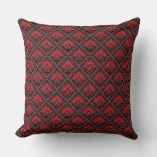 Black red seamless vintage damask pattern cushion