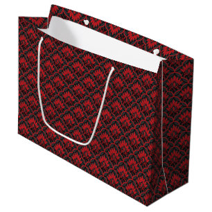 Black red seamless vintage damask pattern large gift bag