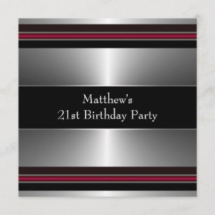 Black Red Silver Mans 21st Birthday Party Invitation