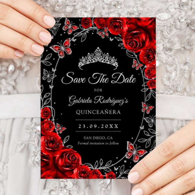 Black Red Silver Quinceanera Save The Date (Creator Uploaded)