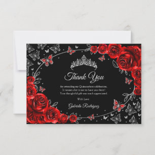 Black Red Silver Quinceanera Thank You Card