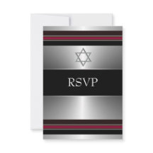 Black Red Silver Star of David Bar Mitzvah RSVP