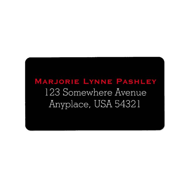 Black Red Simple Plain Address Labels (Front)