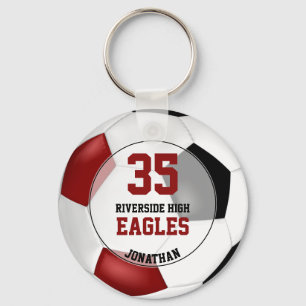 black red simple soccer ball boys' team spirit key ring