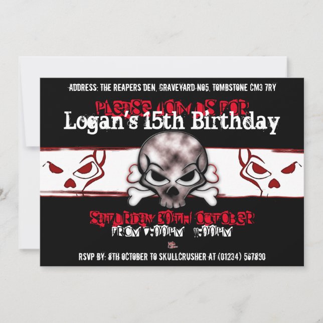 Black & Red Skull Birthday Party Invitations (Front)