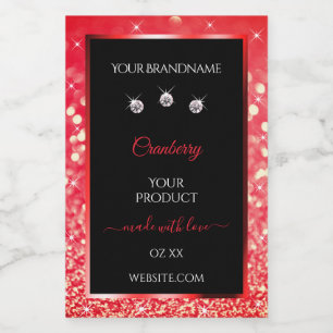 Black Red Sparkle Glitter Product Packaging Labels