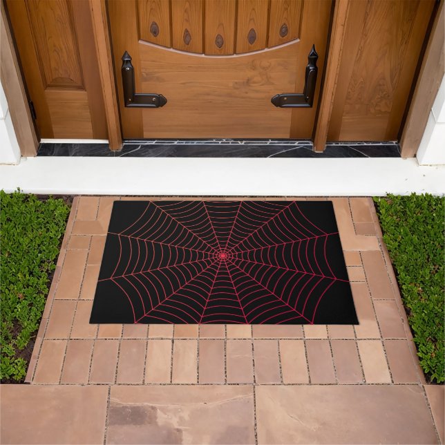 Black red spider web Halloween pattern Doormat (Outdoor)