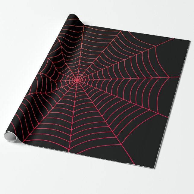 Black red spider web Halloween pattern Wrapping Paper (Unrolled)