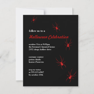 Black red spiders Halloween modern goth invitation