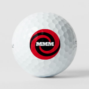 Black/Red Spiral Custom Monogram Golf Ball 3 Pack