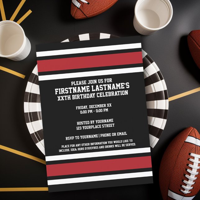 Black Red Sports Jersey Birthday party Invitation (Birthday Party Invitation - Sports Theme - Football Party Invitation)