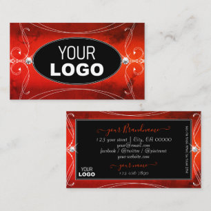 Black Red Squiggled Ornate Sparkle Jewels Add Logo Business Card