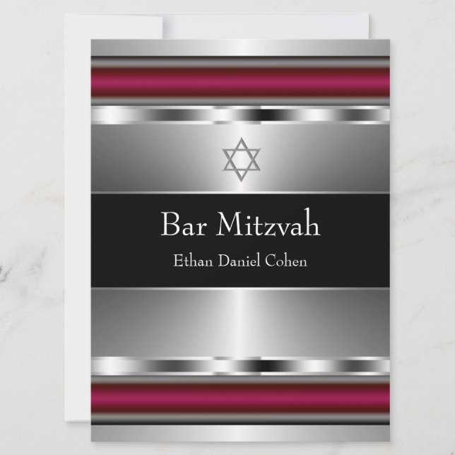 Black Red Star of David Bar Mitzvah Invitation (Front)