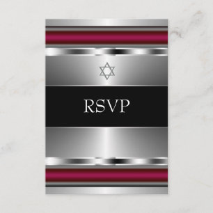 Black Red Star of David Bar Mitzvah RSVP Card
