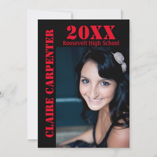 Black/Red Stencil Letters - Grad Announcement (Front)