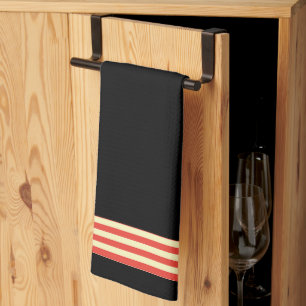 Black + Red Stripe Trim Kitchen  Dish Towel 