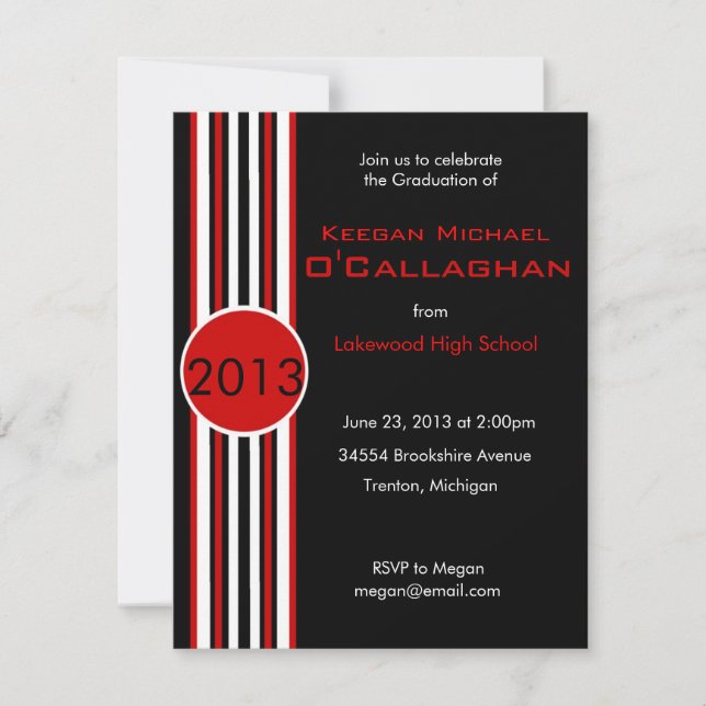 Black & Red Striped Graduation Party Invitation (Front)