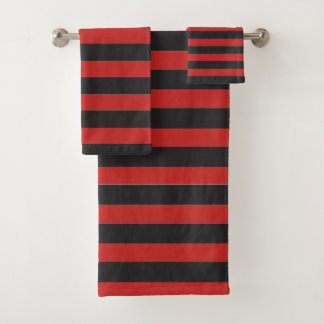 Black & Red Stripes Bath Towel Set