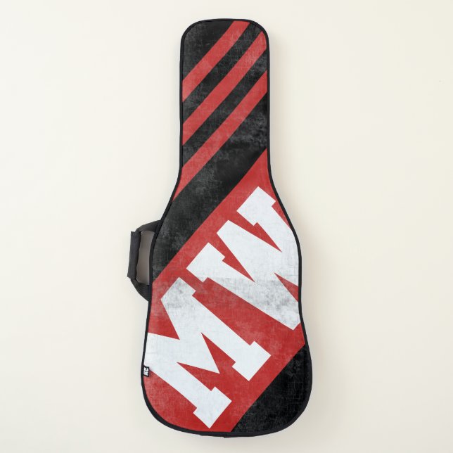 black red stripes + guitarist initials on modern guitar case (Front)