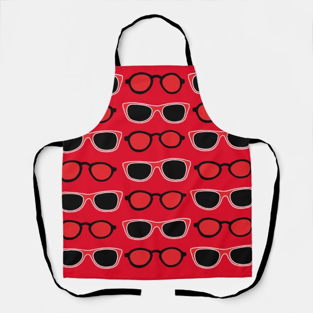 Black Red Sunglasses Pattern Apron (Front)