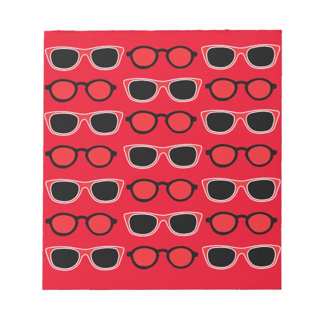 Black Red Sunglasses Pattern Notepad (Front)