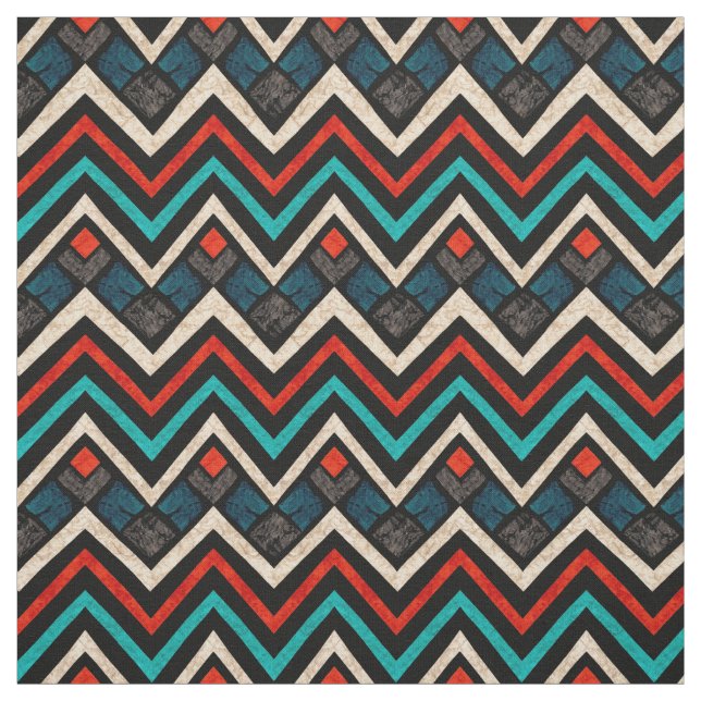 Black Red Teal Beige Aztec Pattern Fabric (Swatch)