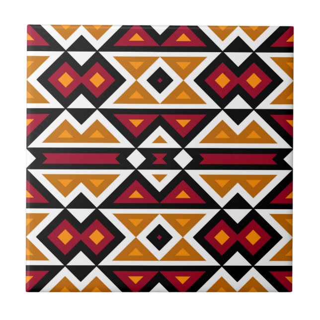 Black Red Terracotta Orange White Ethnic Tribe Art Tile (Front)
