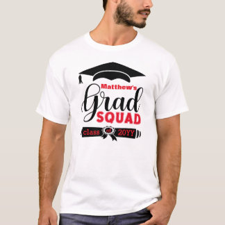 Black & Red Text Custom Mens White Grad Squad T-Shirt