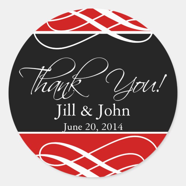 Black Red Thank You Wedding Favour Label Sticker (Front)