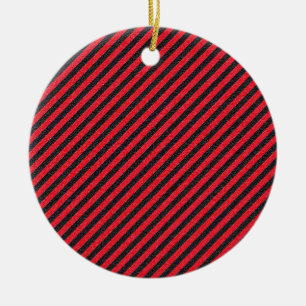 Black Red Thin Diagonal Stripes Ceramic Tree Decoration