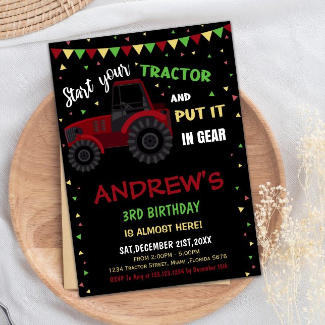 Black Red Tractor Birthday Invitations (Black Red Tractor Birthday Invitations)