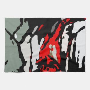 Black Red Turquoise Grey Pattern Tea Towel