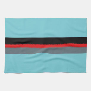 Black Red Turquoise Grey Stripes Tea Towel