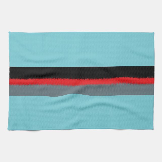 Black Red Turquoise Grey Stripes Tea Towel (Horizontal)