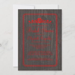 Black Red Vintage Barn Wood Bridal Shower Invites