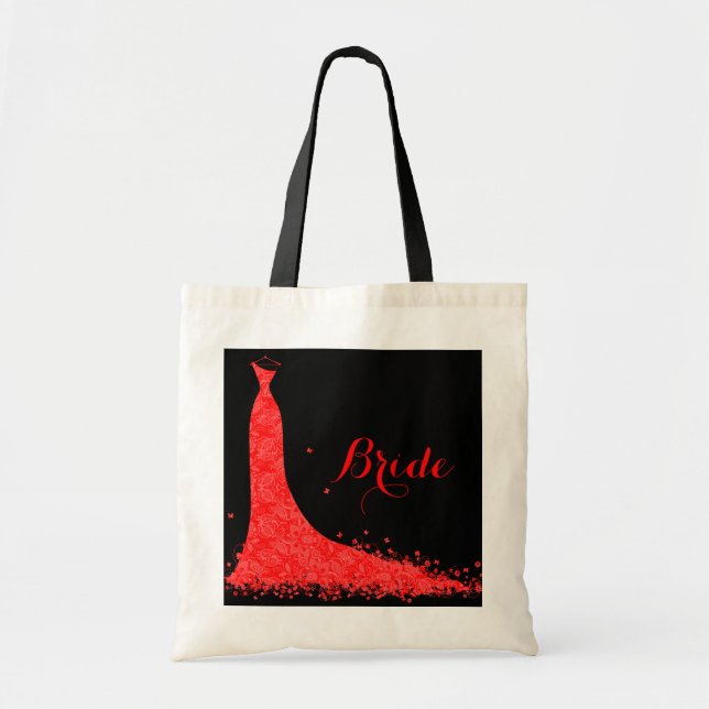 Black & Red Vintage Lace Wedding Dress Tote Bag (Front)