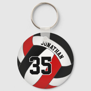 black red volleyball player custom jersey number key ring
