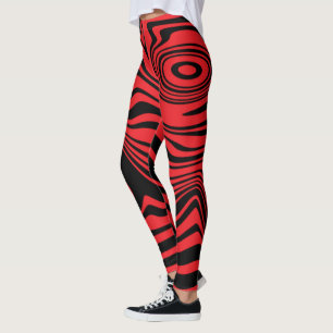 Black Red Wavy Striped Leggings or Choose Colours