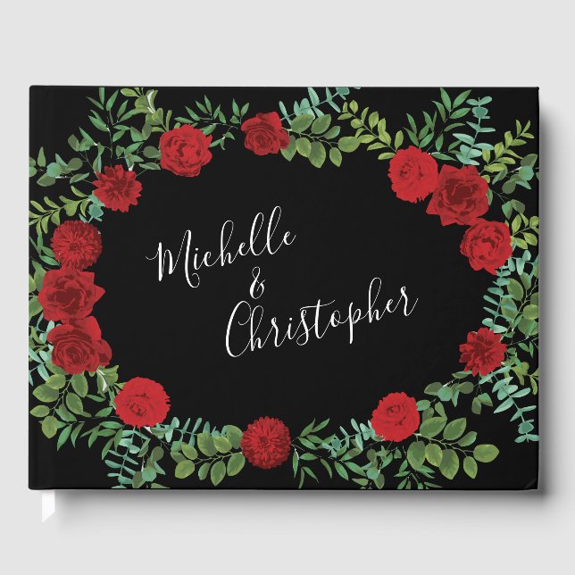 Black Red Wedding Gothic Roses Guest Book (Front)