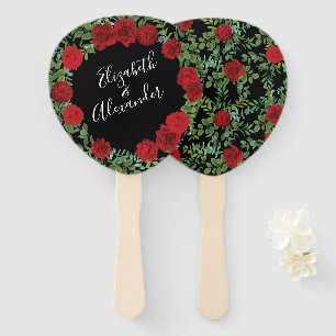 Black Red Wedding Gothic Roses Hand Fan