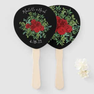 Black Red Wedding Gothic Roses Hand Fan