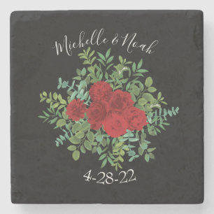 Black Red Wedding Gothic Roses Stone Coaster