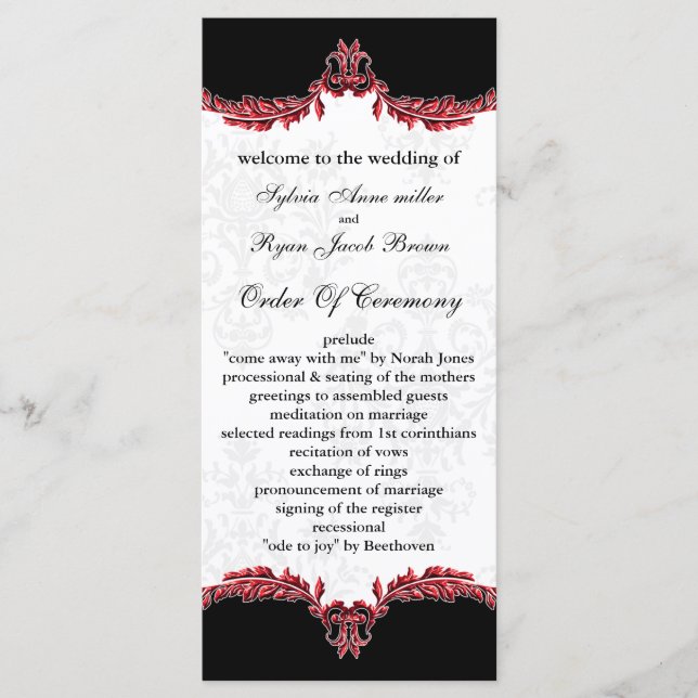 black red Wedding program Programme (Front)