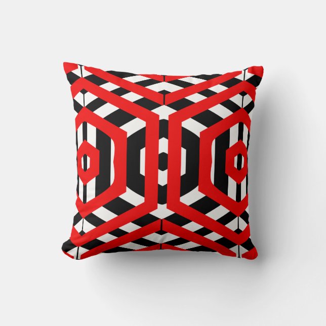 Black, red, white  abstract pattern solid back cushion (Front)