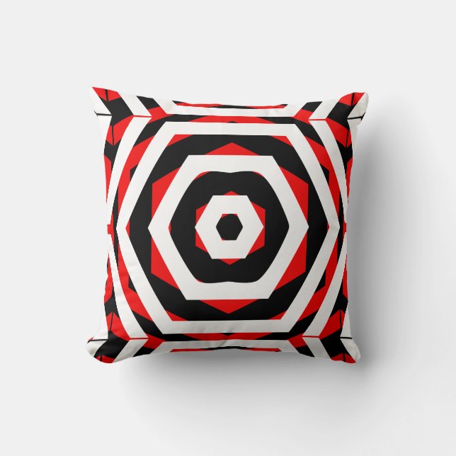 Black, red, white  abstract pattern solid back cushion (Front)